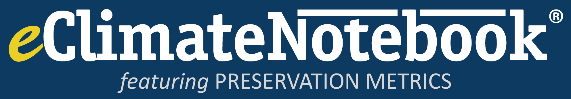eClimateNotebook logo and featuring preservation metrics tagline lockup