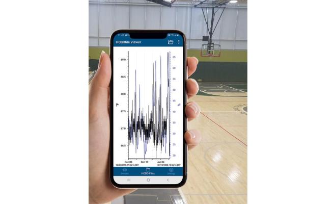 HOBOconnect on a mobile phone with gym floor
