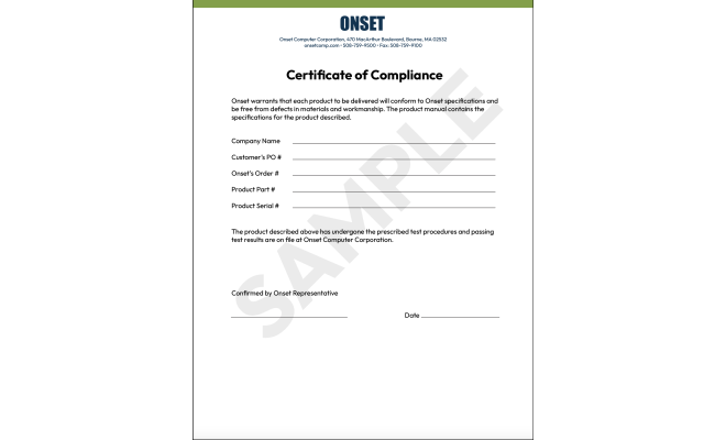 Compliance Certification COMPLIANCE CERT | Onset’s HOBO Data Loggers