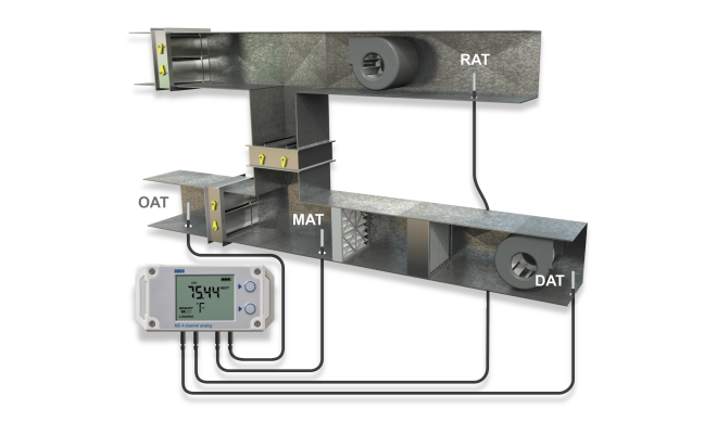 air handling system with data logger and cabled temp sensors monitoring