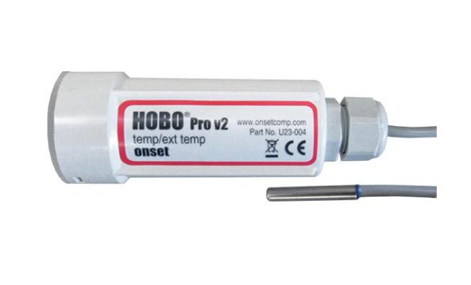 HOBO U23 external temperature data logger showing cabled sensor