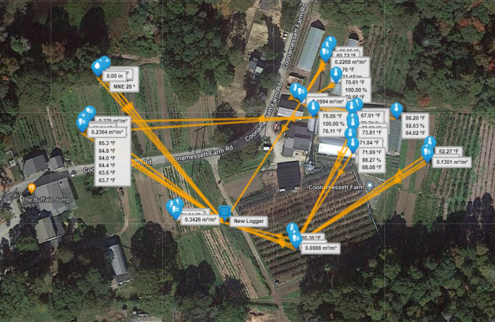Screenshot of Coonamessett Farm HOBOnet system as viewed through HOBOlink.