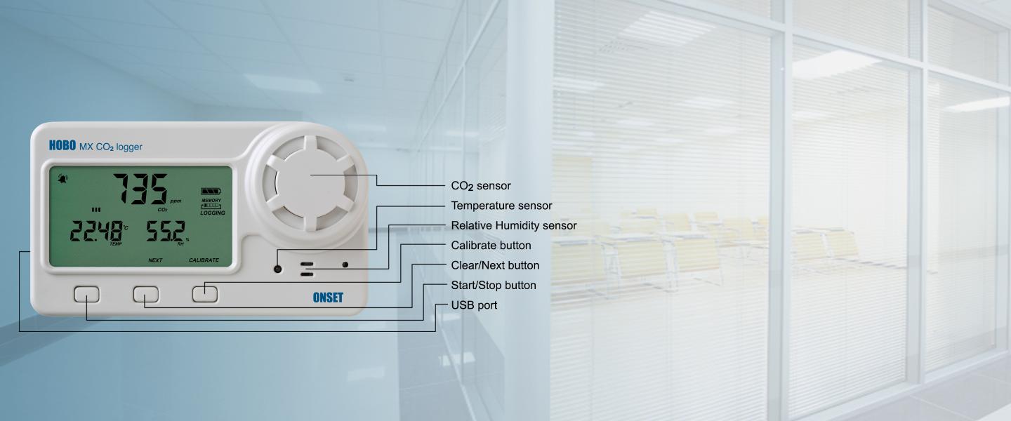 HOBO MX1102A CO2 Data Logger Callouts
