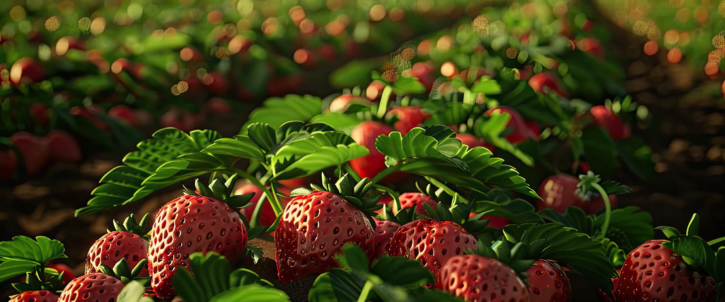 Strawberries growing in field