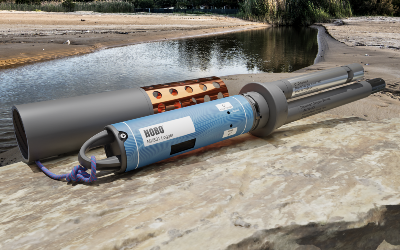 HOBO MX800 data logger on shore