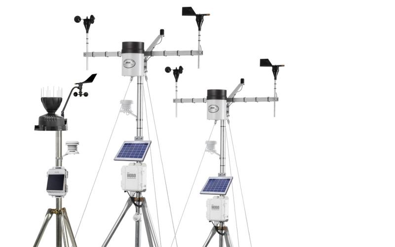 three HOBO weather station kit options with selected sensors
