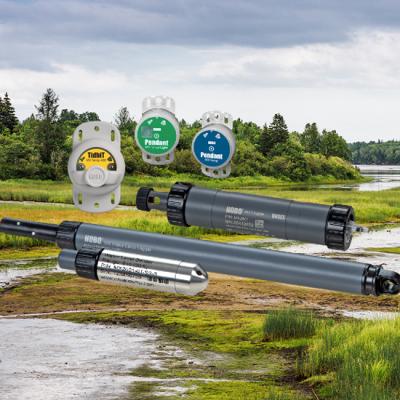 HOBO MX Series water loggers against a wetlands background