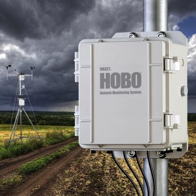 Onset's HOBO RX3000 weather station in a farm field