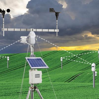 HOBO wireless sensor network and  weather station located in field for monitoring crop conditions