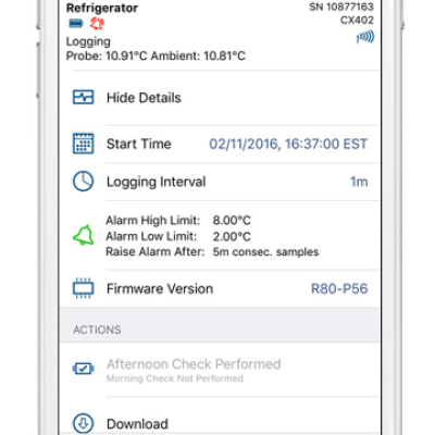 InTemp App screen