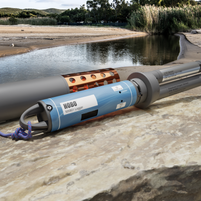 HOBO MX800 data logger on shore