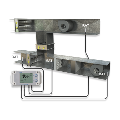 air handling system with data logger and cabled temp sensors monitoring
