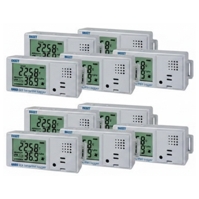 ten MX1101 temp humidity loggers for indoor monitoring