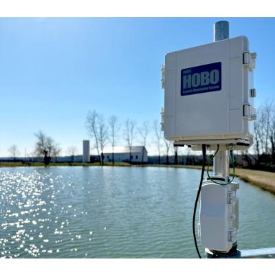 HOBO remote monitoring station at Fondriest test farm by pond 
