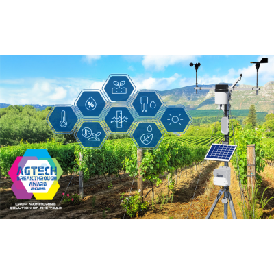 HOBOnet AgTech award badge in vineyard