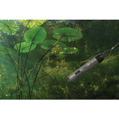 HOBO Water-Level-Logger-underwater in pond with lily pads