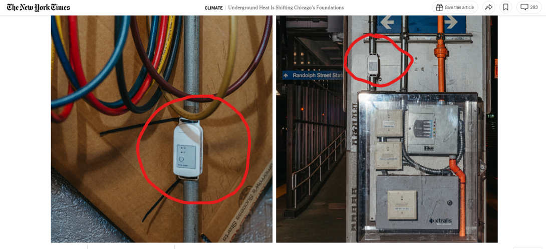 HOBO temperature data loggers being used underground in Chicago's subway system to assess climate change impacts