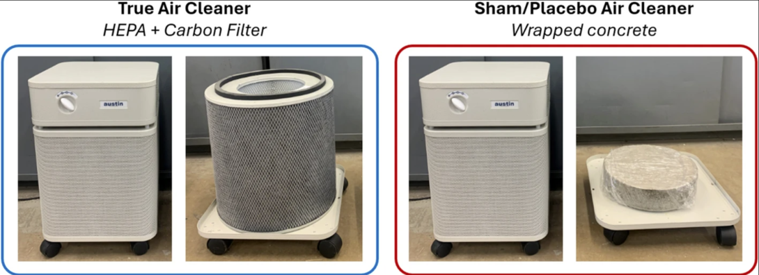 SIde by side air cleaners used for IAQ study with one "dummy" air cleaner 