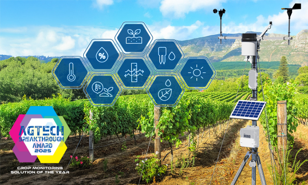 HOBOnet AgTech award badge in vineyard