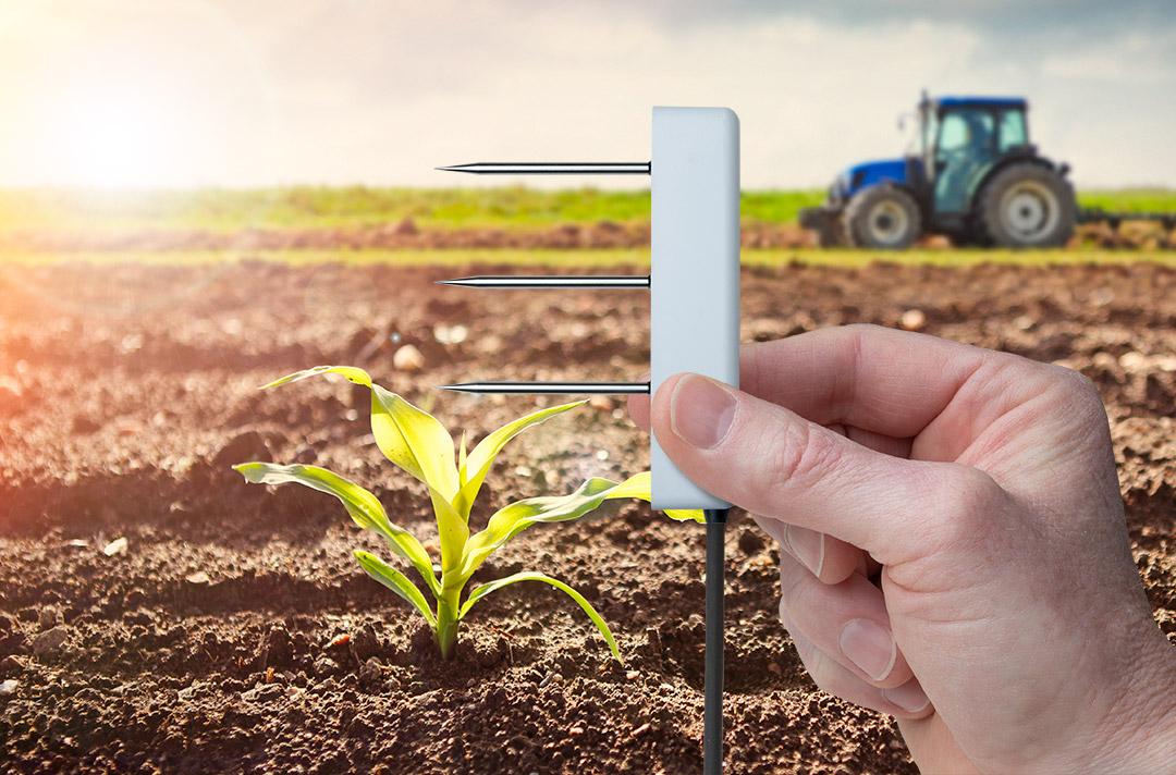 HOBOnet Sensor measuring soil moisture, temperature, electrical conductivity, and water potential